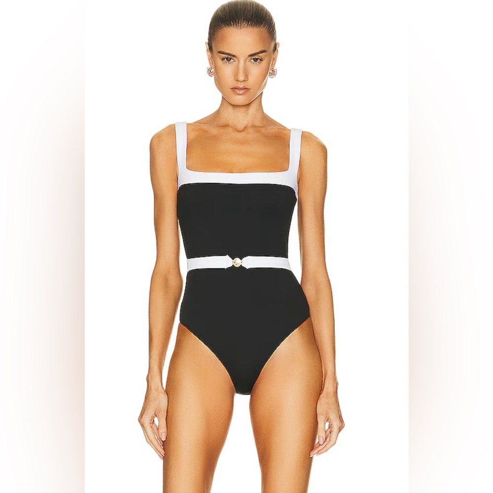 Caroline Constas Mer Davey Black and White Square-Neck One-Piece Swimsuit